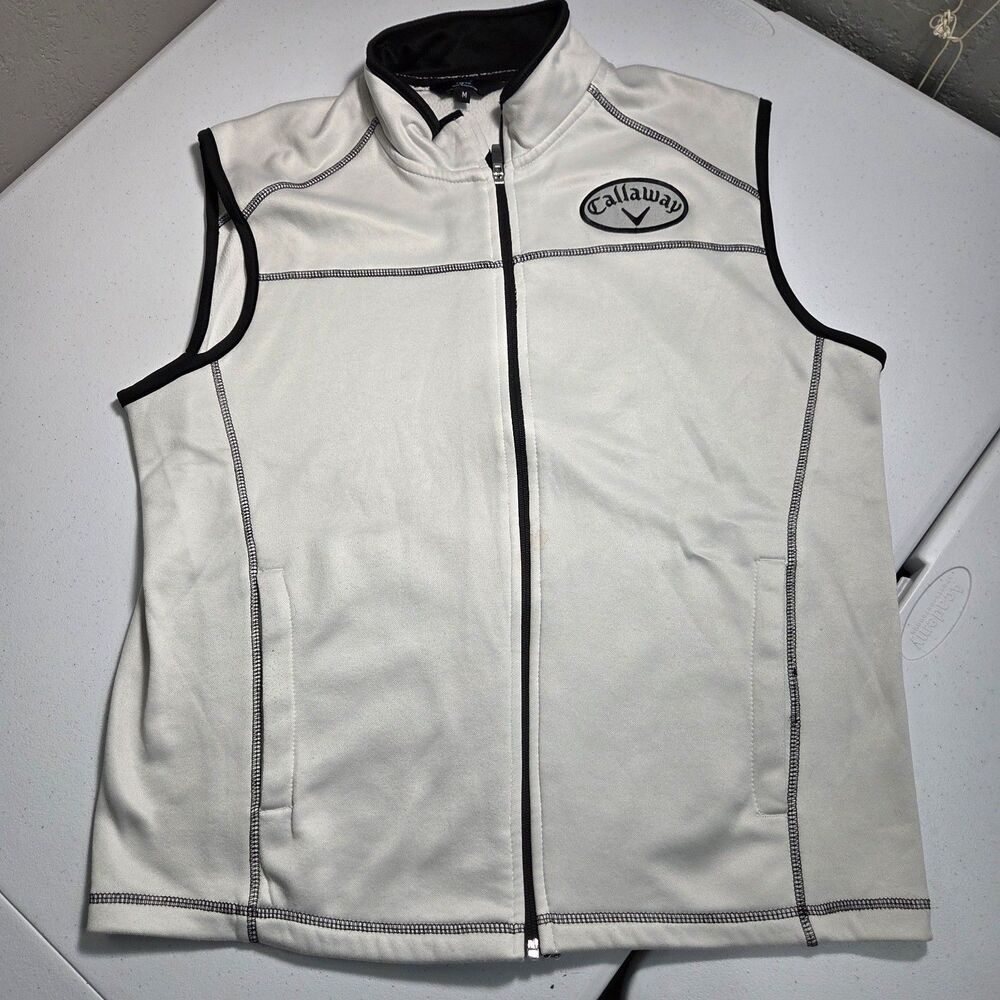​Callaway Golf Vest Mens Medium White Fleece Lined Full Zip TGW Sleeveless